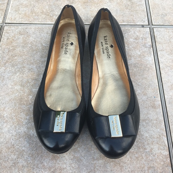 Kate Spade Tock black leather bow ballet flats 7 - Picture 2 of 13